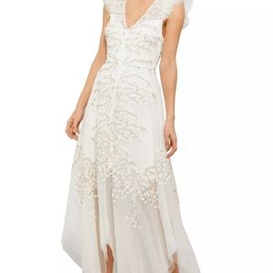 BCBG MaxAzria Embroidered Tulle Gown White